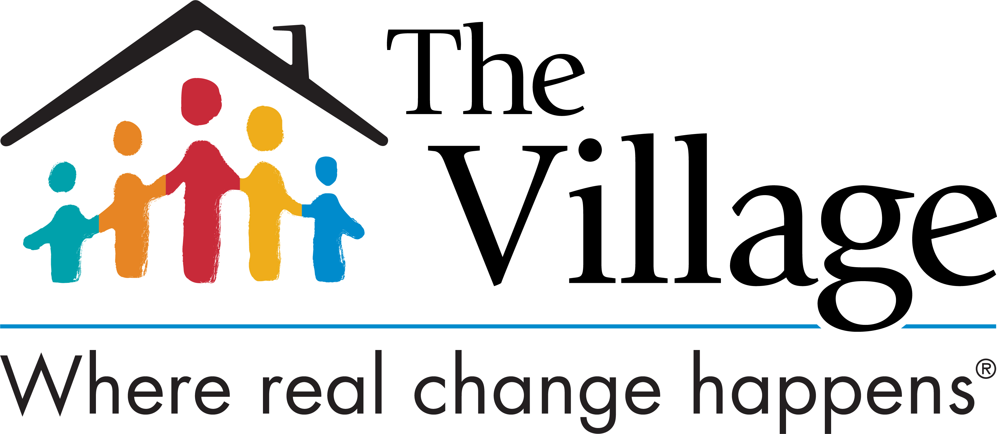 The Village logo - house with stick figures in it