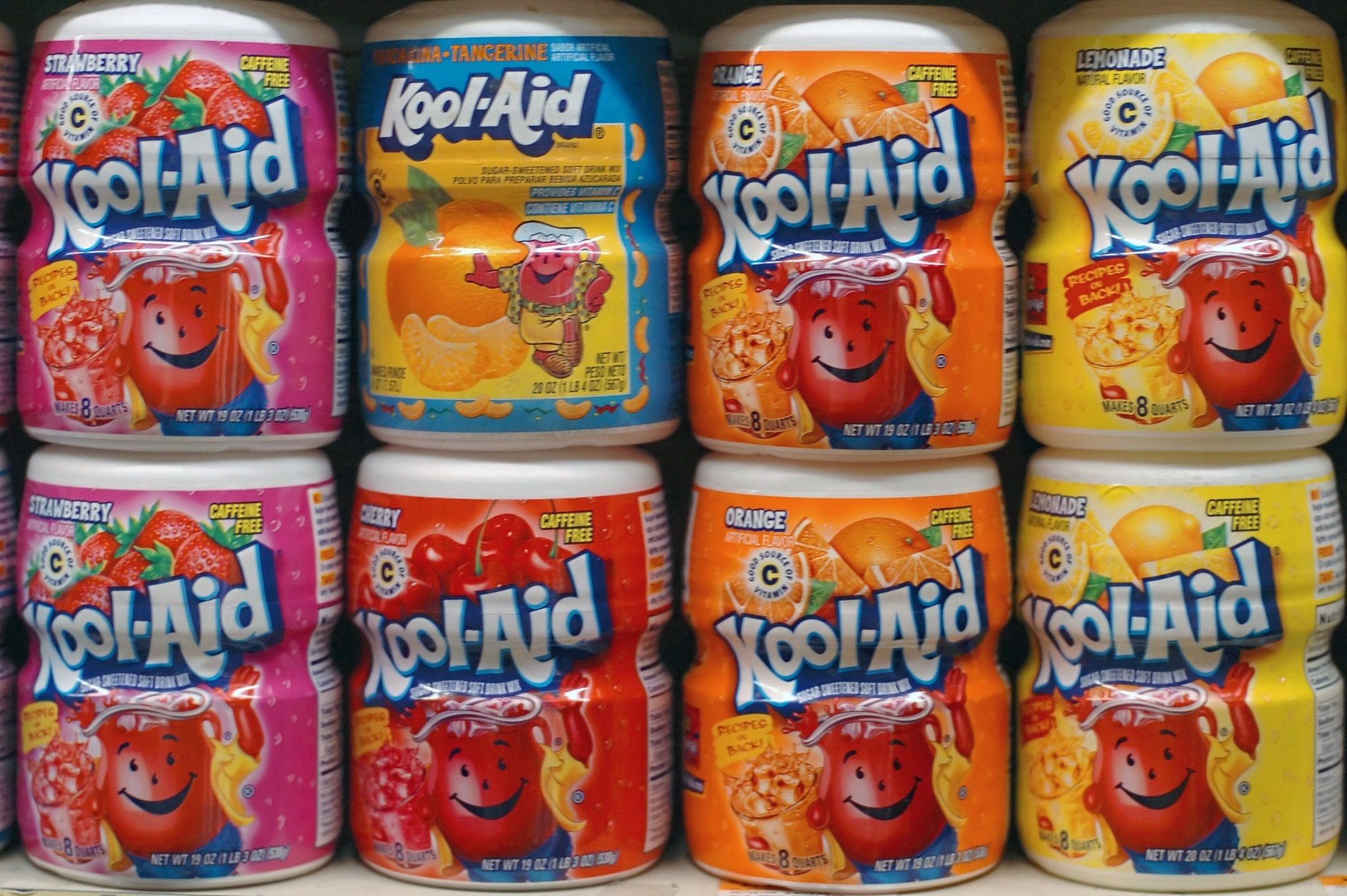 Kool-Aid containers on shelf