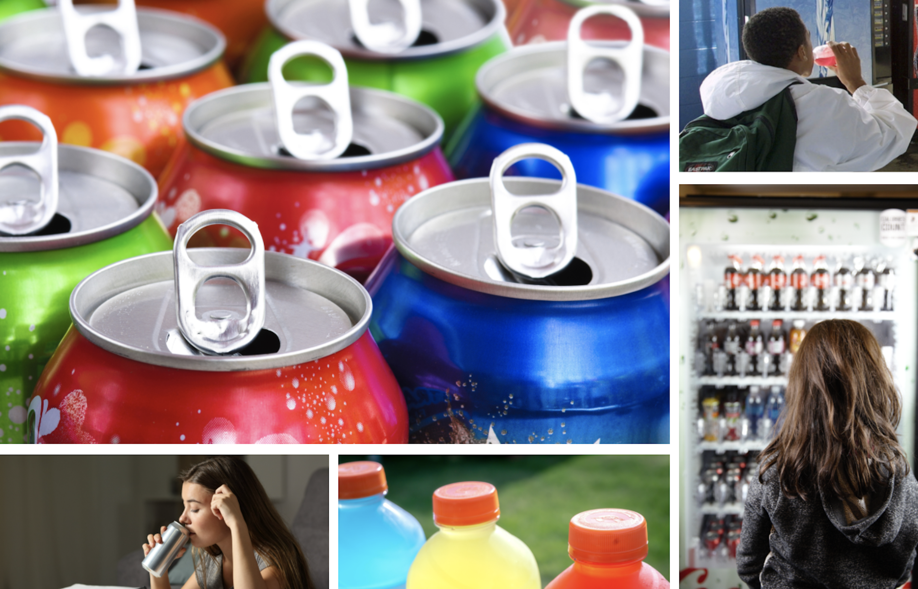 FCollage of various types of sugary drinks