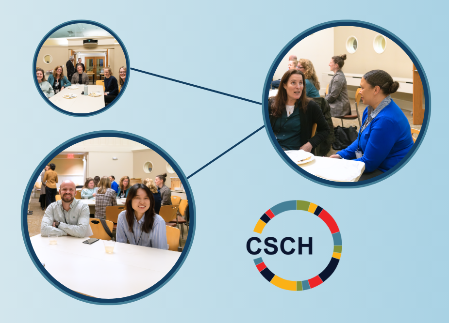 three pictures of people at networking event with links between them and CSCH logo