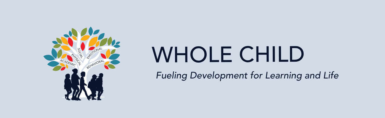 2025 MetaSlider 1300 x 400 Whole Child A colorful tree with 5 branches with words on each: academic, physical, social, emotional, behavioral. At the trunk of the tree there are blue silhouettes of five children. Then the words Whole Child are off to the right, with Fueling Development for Learning and Life underneath.